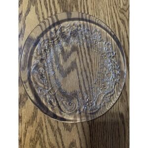 Cintage Pilgrim Glass Christmas Plate Holiday Party Platter Ribbon Holly